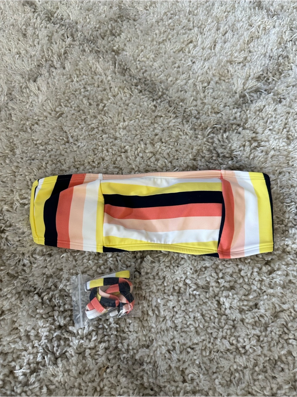 Abercrombie & Fitch Yellow, Coral & Black Striped Bandeau Bikini Top
